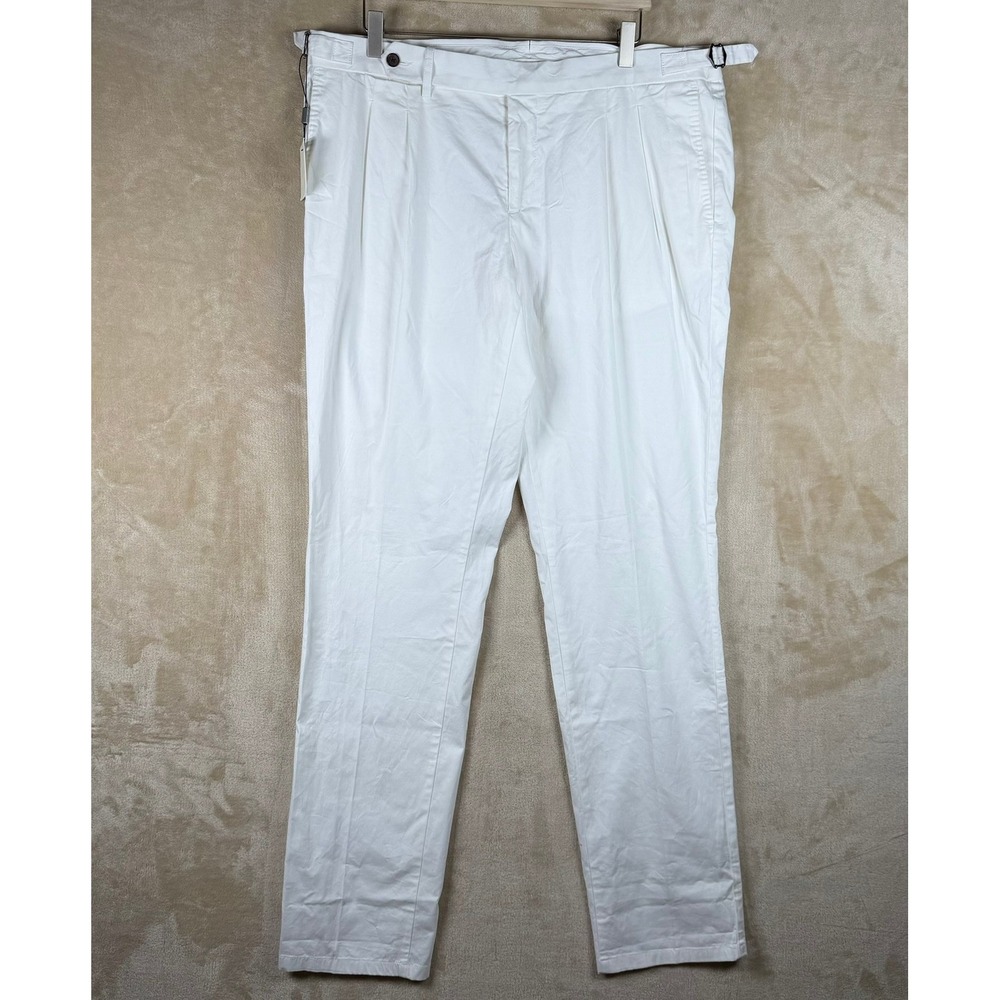 Suitsupply Braddon NWOT White Pleated Trousers Side Tabs Mens 40R Cotton Stretch